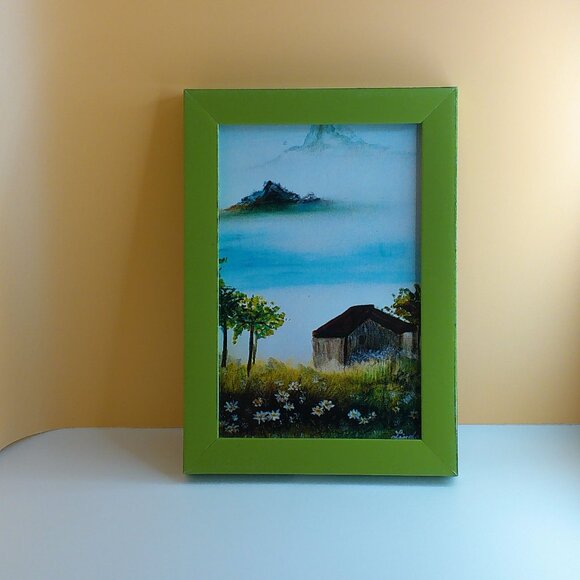 Mountain House, 4x6 Art print within a new green wood Frame - Picture 2 of 5